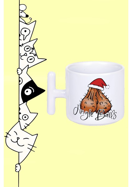 jingle Balls Noel Yılbaşı Yeniyıl Male Balls Erkek Topları Sayko Tasarım Baskılı Beyaz T Sap Kupa Bardak