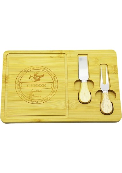Bıçak Sağ 19X29CM -1.5cm Ahşap Bambu Kahvaltı Peynir Sunum Tabak 2peynir Bıçak=ahşap Saplı