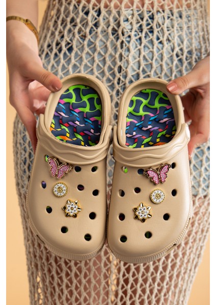 Masajlı Renkli Kaymaz Taban Aksesuarlı Yüksek Tabanlı Hastane Hemşire Plaj Deniz Cros Tipi Terlik