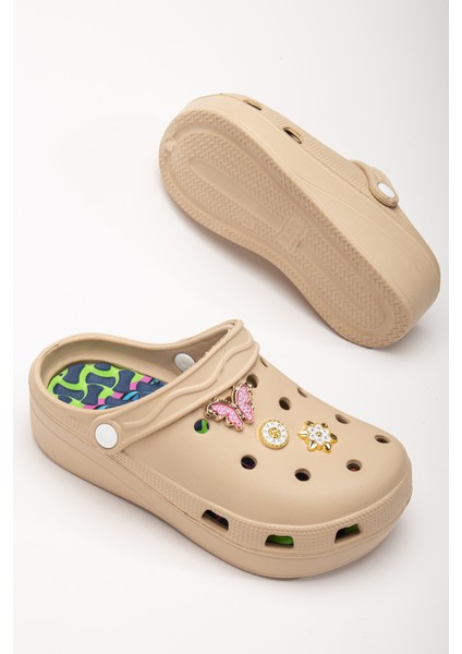 Masajlı Renkli Kaymaz Taban Aksesuarlı Yüksek Tabanlı Hastane Hemşire Plaj Deniz Cros Tipi Terlik