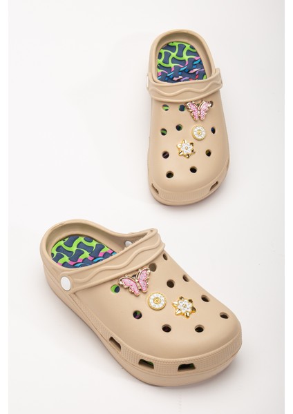 Masajlı Renkli Kaymaz Taban Aksesuarlı Yüksek Tabanlı Hastane Hemşire Plaj Deniz Cros Tipi Terlik