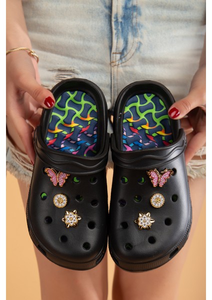 Masajlı Renkli Kaymaz Taban Aksesuarlı Yüksek Tabanlı Hastane Hemşire Plaj Deniz Cros Tipi Terlik