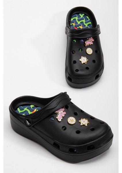 Masajlı Renkli Kaymaz Taban Aksesuarlı Yüksek Tabanlı Hastane Hemşire Plaj Deniz Cros Tipi Terlik