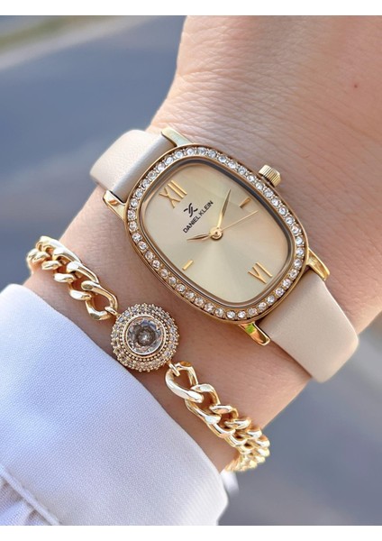 Deri Kordon 30 mt Suya Dayanıklı 2 Yıl Garantili Kadın Kol Saati+Bileklik BFG13943.2