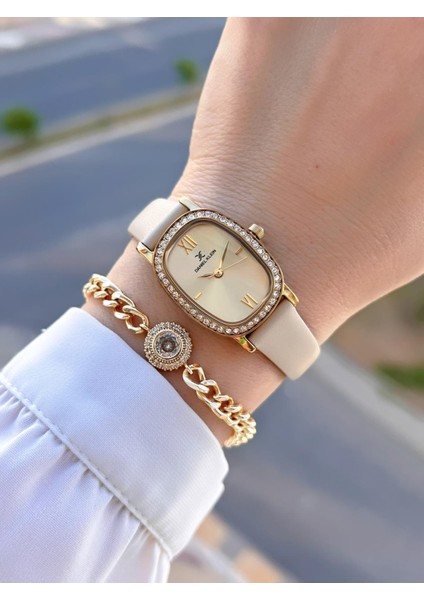 Deri Kordon 30 mt Suya Dayanıklı 2 Yıl Garantili Kadın Kol Saati+Bileklik BFG13943.2 fiyatları