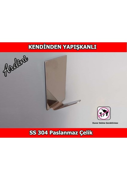 Paslanmaz Çelik Kendinden Yapışkanlı 4 Lü Paket Dikdörtgen Krom Bornoz Havlu Askısı