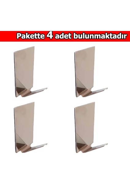 Paslanmaz Çelik Kendinden Yapışkanlı 4 Lü Paket Dikdörtgen Krom Bornoz Havlu Askısı
