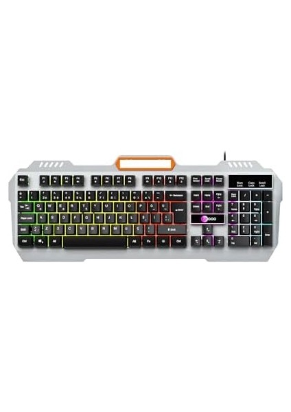 KB123 USB Kablolu Oyuncu Klavye - Rainbow Efektli, Mekanik Hisli Sessiz, Membran Gaming Türkçe Q Klavye Metalik Gri