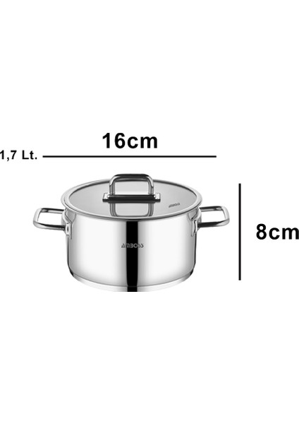 Nova Paslanmaz Çelik Cam Kapaklı Derin Tencere 16X8 cm