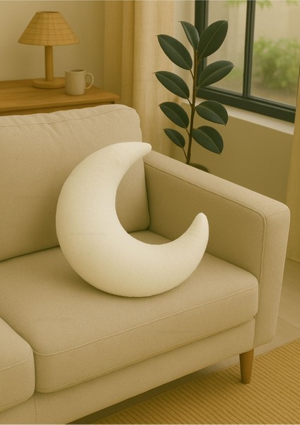 Dekoratif Peluş Ay- Hilal Kırlent - Yastık- Minder Elyaf Dolgulu - Ithal Kumaş