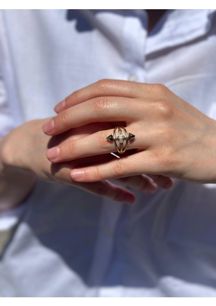 14 Ayar Pembe Taşlı Oklu Yüzük 916