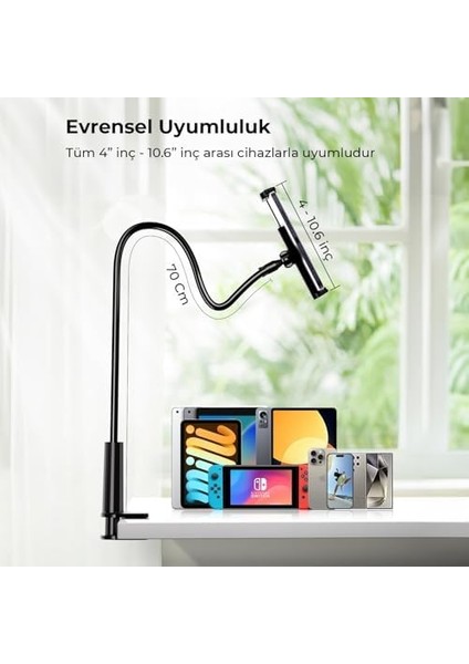 70 cm Akrobat Esnek Tablet ve Telefon Tutucu Stand Siyah