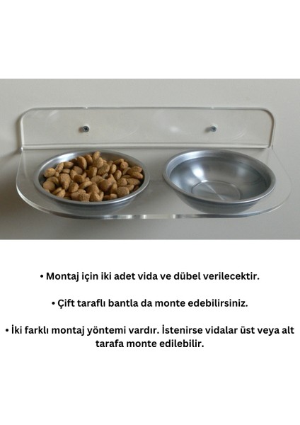 Şeffaf Pleksi Duvara Monte Kedi Köpek Mama ve Su Kabı Standı modelleri