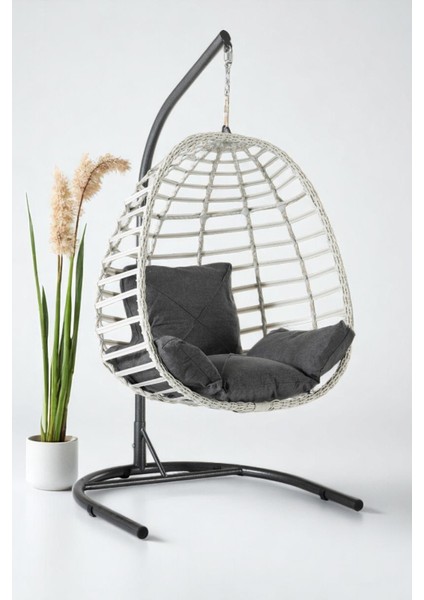 Salyan Rattan Tek Kişilik Bahçe Salıncağı – Konforlu Minderli, Dayanıklı Metal Gövde, Balkon ve Teras Kullanımına Uygun