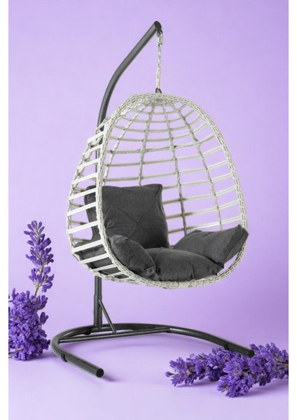 Salyan Rattan Tek Kişilik Bahçe Salıncağı – Konforlu Minderli, Dayanıklı Metal Gövde, Balkon ve Teras Kullanımına Uygun