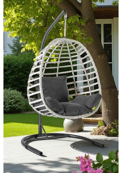 Salyan Rattan Tek Kişilik Bahçe Salıncağı – Konforlu Minderli, Dayanıklı Metal Gövde, Balkon ve Teras Kullanımına Uygun