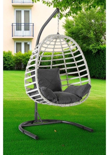 Salyan Rattan Tek Kişilik Bahçe Salıncağı – Konforlu Minderli, Dayanıklı Metal Gövde, Balkon ve Teras Kullanımına Uygun