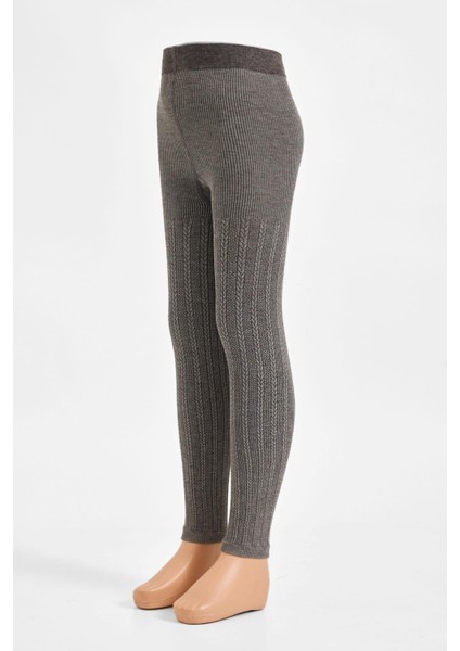 Viskon Örgü Desenli Çocuk Tayt Antrasit