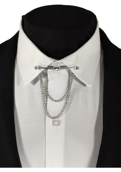 Her Gömleğe Uygun Klipsli Gümüş Gri Renginde Metal Gömlek Yaka Iğnesi Yaka Zinciri