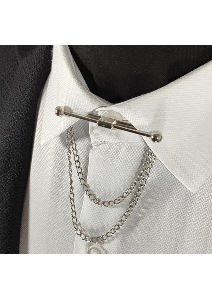 Her Gömleğe Uygun Klipsli Gümüş Gri Renginde Metal Gömlek Yaka Iğnesi Yaka Zinciri modelleri
