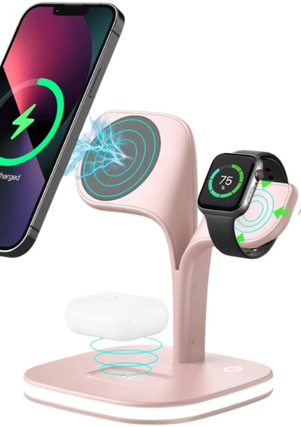 YM-UD22 Kablosuz Şarj Masaüstü Set - Pembe Inslm