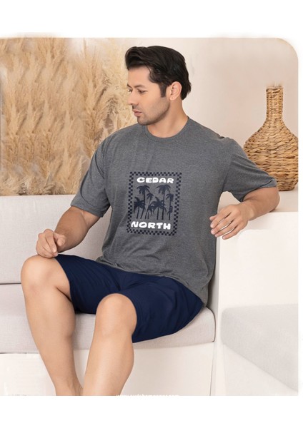 Kısa Kol Süprem Pamuk Erkek Şortlu Büyük Beden Pijama Takımı