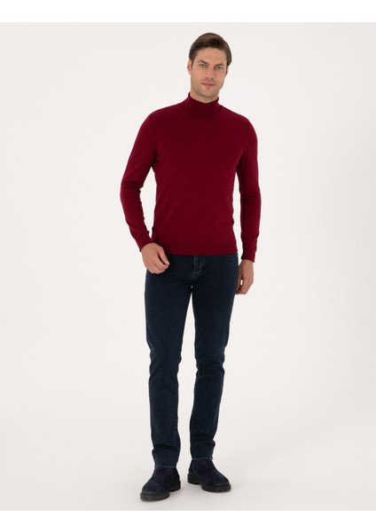 Erkek Vişne Slim Fit Basic Kazak 50314202-VR223 fırsatları