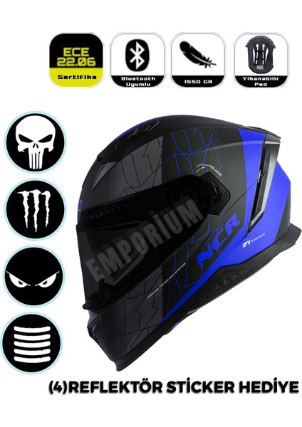 Stream Full Face Siyah Vizörlü Kapalı Kask (Ece-06)