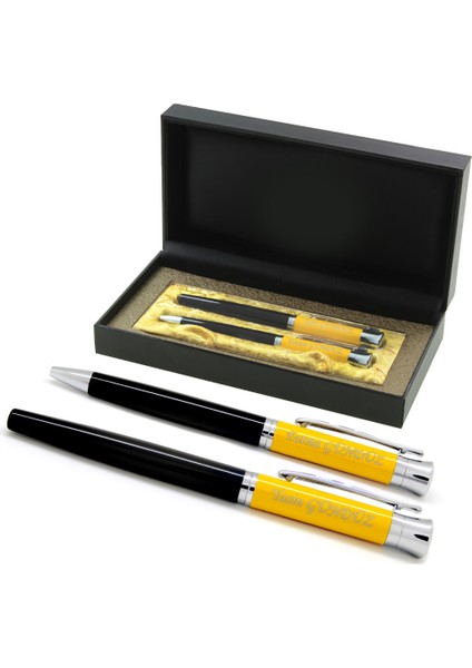 Kişiye Özel Roller Siyah Kırmızı Mürekkep Tükenmez Kalem Seti