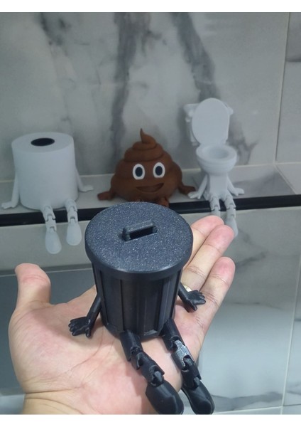 4'lü Eğlenceli Banyo Dekoratif Figür Seti /tuvalet Kağıdı, Çöp Kovası, Kaka Emojisi ,klozet Aksesuar