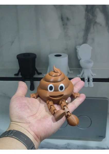 4'lü Eğlenceli Banyo Dekoratif Figür Seti /tuvalet Kağıdı, Çöp Kovası, Kaka Emojisi ,klozet Aksesuar