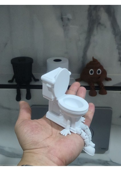 4'lü Eğlenceli Banyo Dekoratif Figür Seti /tuvalet Kağıdı, Çöp Kovası, Kaka Emojisi ,klozet Aksesuar