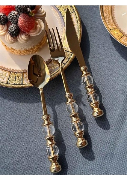 Rustik Titanyum Gold Çatal Kaşık Bıçak Takımı 18 Parça