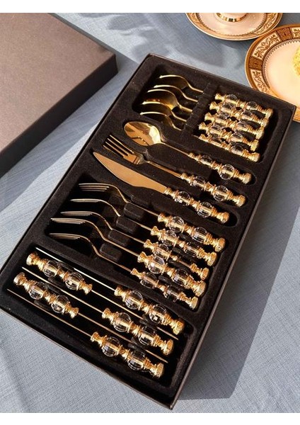 Rustik Titanyum Gold Çatal Kaşık Bıçak Takımı 18 Parça fırsatları