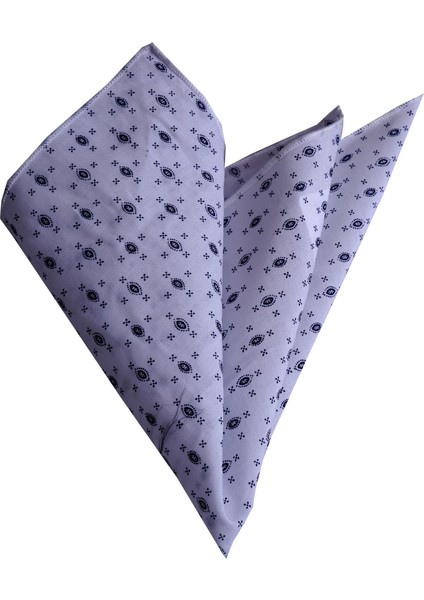 Beyaz Üzerine Lacivert Desenli Pamuk Yaka Mendili