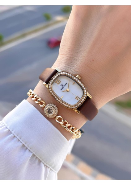 Deri Kordon 30 mt Suya Dayanıklı 2 Yıl Garantili Kadın Kol Saati+Bileklik BFG13943.3 fiyatları