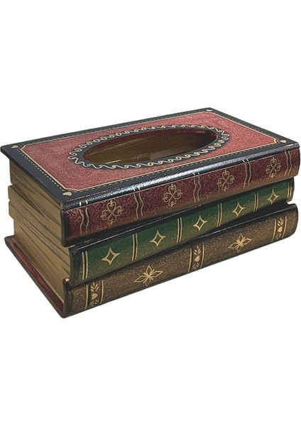 Vintage Yığılmış Kitaplar Tasarım Masif Ahşap Mendil Kutusu Dikdörtgen, Kırmızı (Yurt Dışından) indirimleri