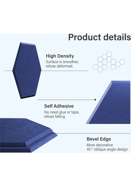 8 Paket Kendinden Yapışkanlı Altıgen Akustik Panel, Koyu Mavi (Yurt Dışından) fırsatları