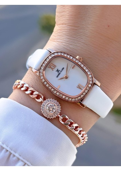 Deri Kordon 30 mt Suya Dayanıklı 2 Yıl Garantili Kadın Kol Saati+Bileklik BFG13943.5