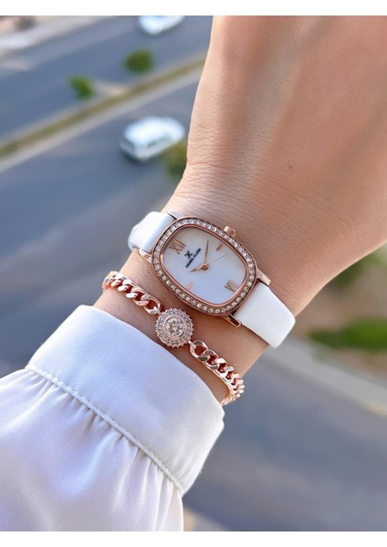 Deri Kordon 30 mt Suya Dayanıklı 2 Yıl Garantili Kadın Kol Saati+Bileklik BFG13943.5 fiyatları