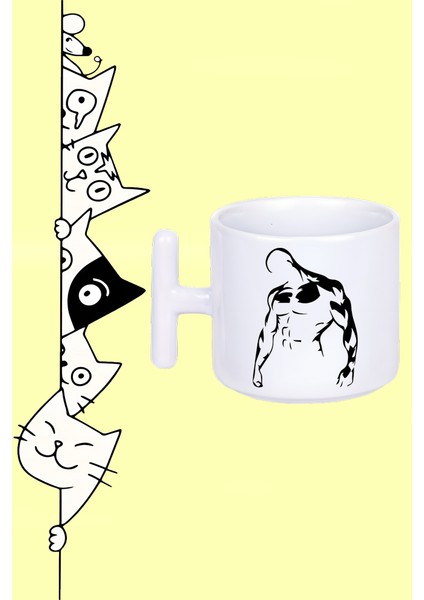 Kas Adam Man Gym Fitness Spor Tasarım Baskılı Beyaz T Sap Kupa Bardak