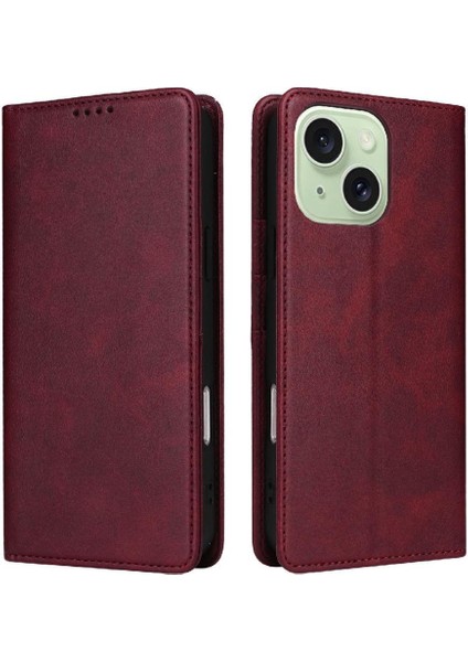 IPhone 15 ile Uyumlu Artı Flip Case Pu Deri Kart Yuvası Darbeye (Yurt Dışından)