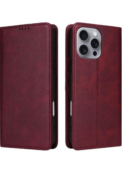 IPhone 16 Pro Max Flip Case Pu Deri Kart Yuvası ile Uyumlu Rfıd Saf (Yurt Dışından)
