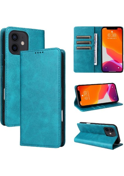IPhone 12 Flip Case Kart Yuvası ile Uyumlu Pu Deri Saf Renk Rfıd (Yurt Dışından)