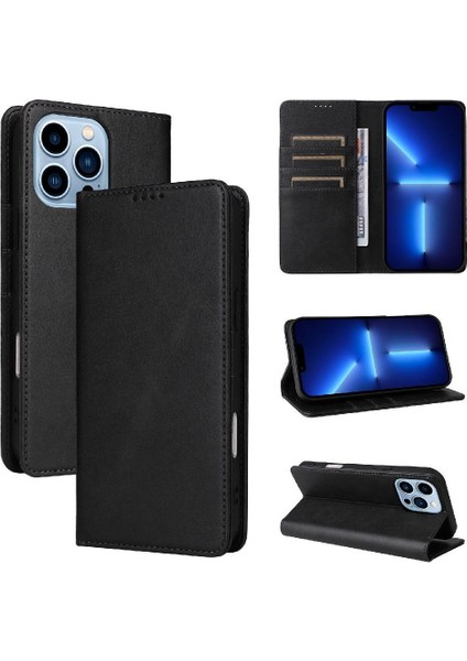 IPhone 13 Pro Max Flip Case Kart Yuvası ile Uyumlu Saf Renk Pu Rfıd (Yurt Dışından)