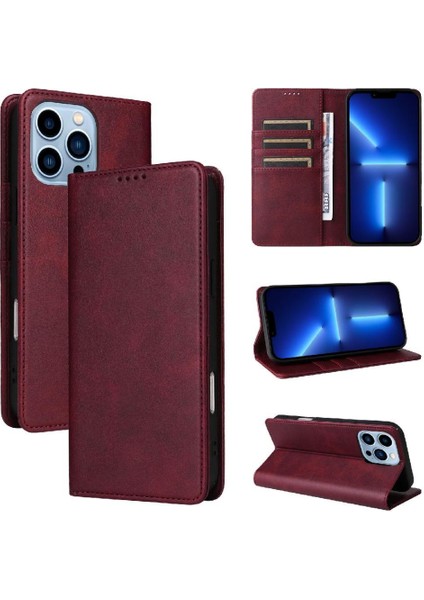 IPhone 13 Pro Max Flip Case Kart Yuvası ile Uyumlu Saf Renk Pu Rfıd (Yurt Dışından)