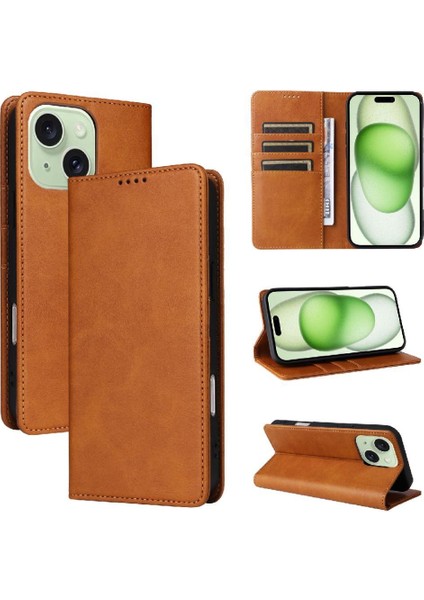 IPhone 15 ile Uyumlu Artı Flip Case Pu Deri Kart Yuvası Darbeye (Yurt Dışından)
