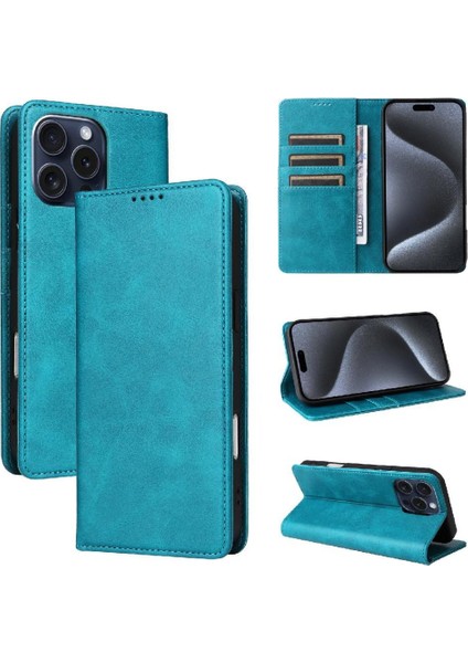 IPhone 15 Pro Flip Case Kart Yuvası ile Uyumlu Rfıd Engelleme Saf Renk (Yurt Dışından)