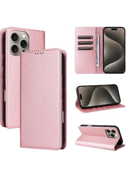 IPhone 15 Pro Max Flip Case Pu Deri Kart Yuvası Saf Rfıd ile Uyumlu (Yurt Dışından)