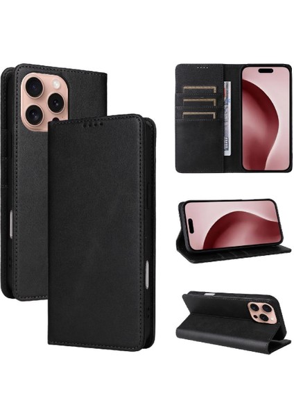 IPhone 16 Pro Flip Case Darbeye Dayanıklı Rfıd Engelleme Saf Kart ile Uyumlu (Yurt Dışından)